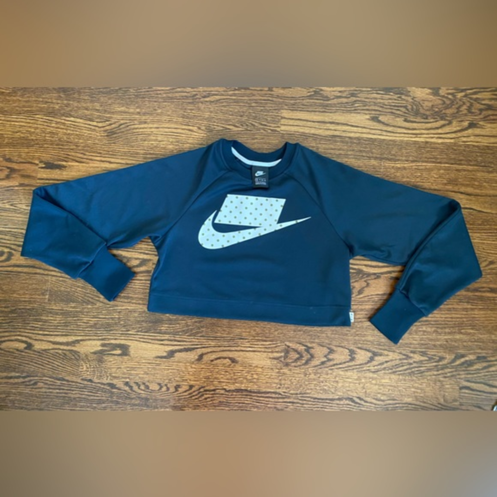 Women’s Nike XS Crop Sweatshirt with gold polka dot swoosh